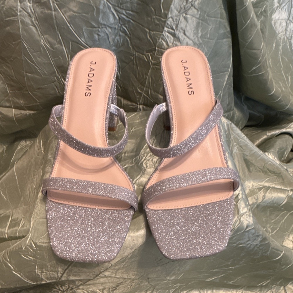 J. Adams Strappy Block Heel Glitter Women's Sandals Silver Size 10